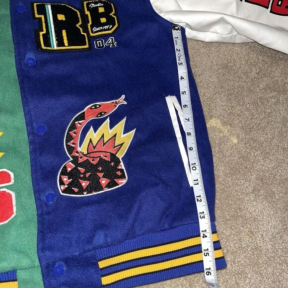 Rebel Minds (M) Velocity Varsity Jacket Blue Leather Embroidered Cobra See Desc - Picture 8 of 16